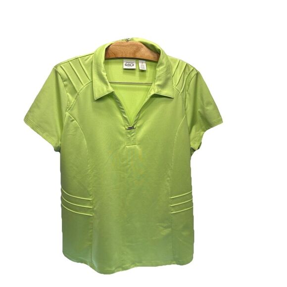 Chico’s Zenergy Golf Shirt Women’s Size 2 M Lime Green Collared Stretch Top - Picture 1 of 12